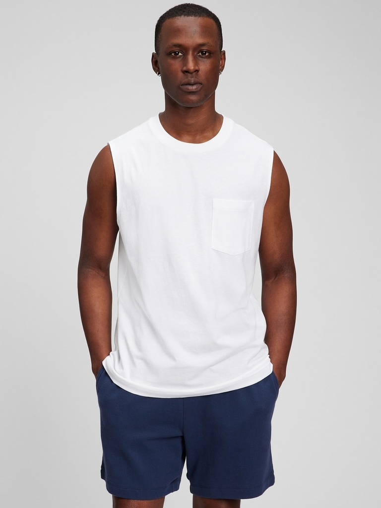 100% Organic Cotton Muscle Sleeveless Pocket T-Shirt