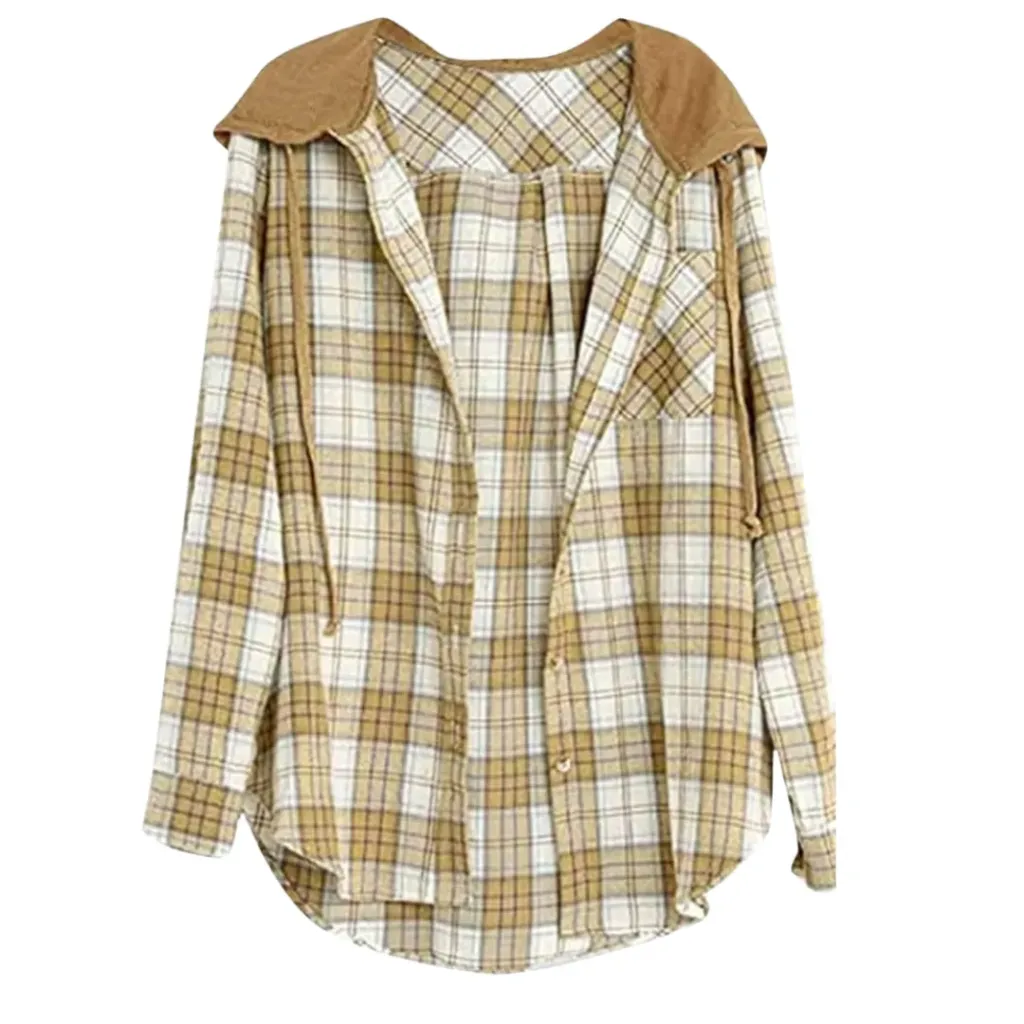 Camisa a Cuadros con capucha C Amarillo T L