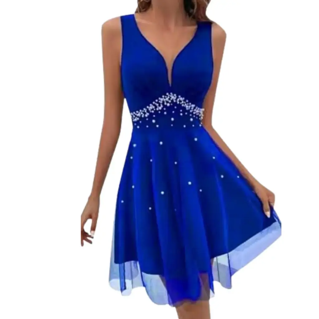 Vestido Azul Con Perlitas Shein  C Azul T L