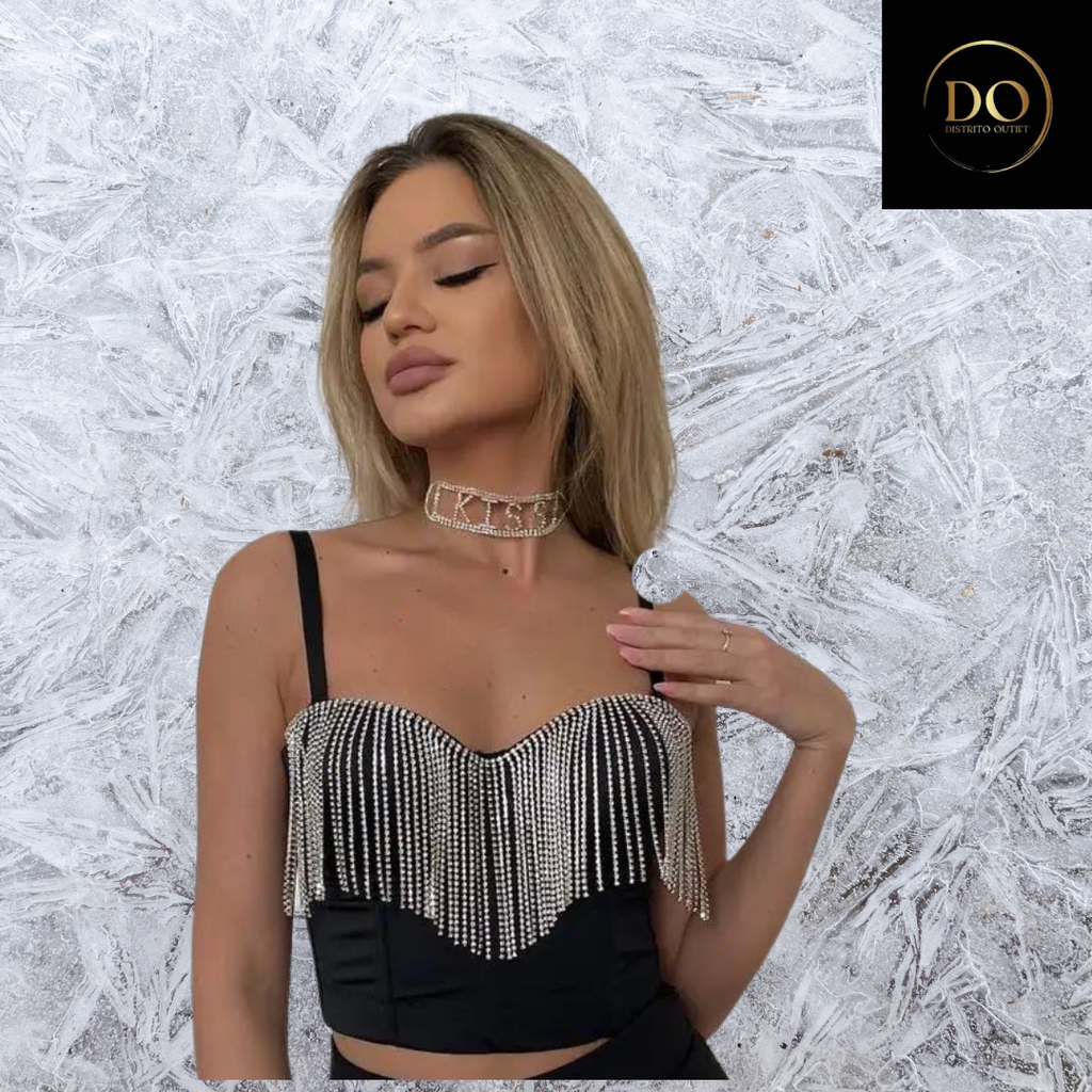 Crop Top Con Bisuteria C Negro T M