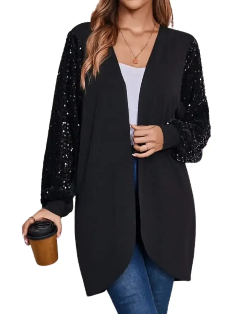 Sueter Abierto Con Lentejuela C Negro T L