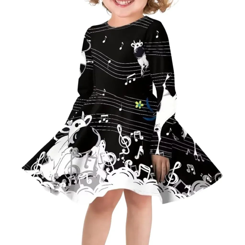 Vestido Notas Musicales C Negro T M