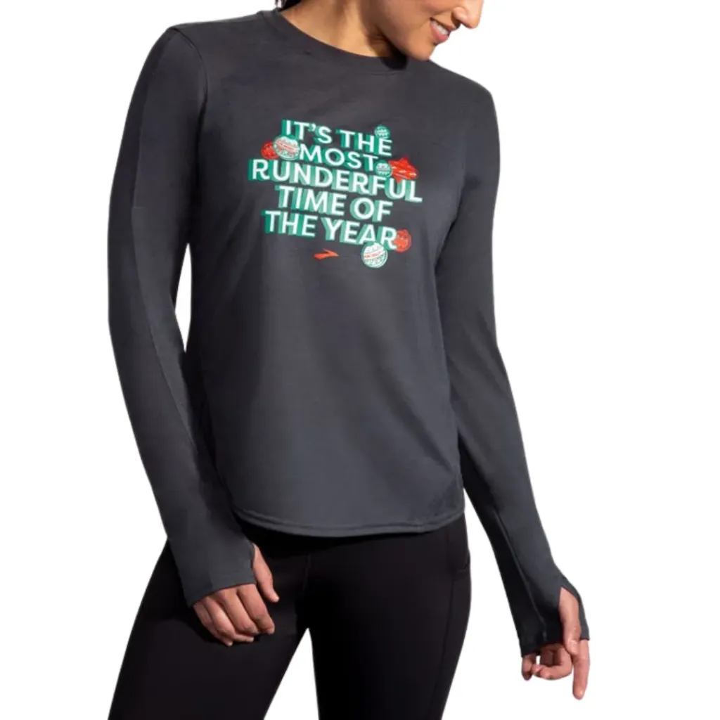 Playera BROOKS manga larga C Gris T M