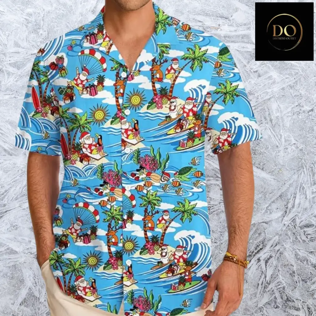 [57177] Camisa SSLR C Azul con estampado navideno T L