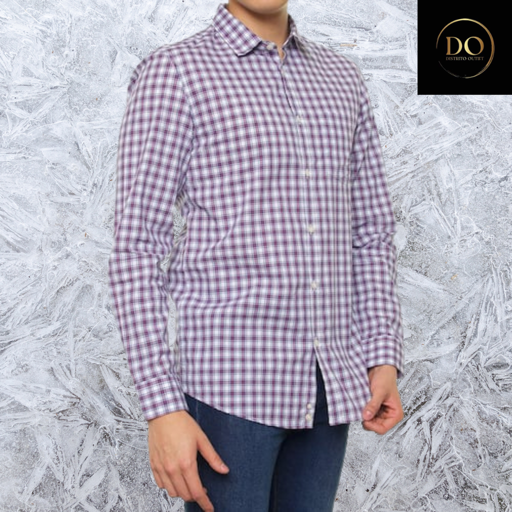 Camisa Ki Peng C Morado c/blanco cuadrada T L
