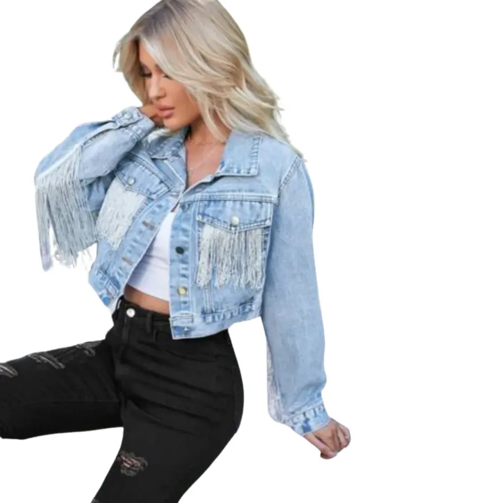 Chamarra de mezclilla con barbas C Mezclilla T M