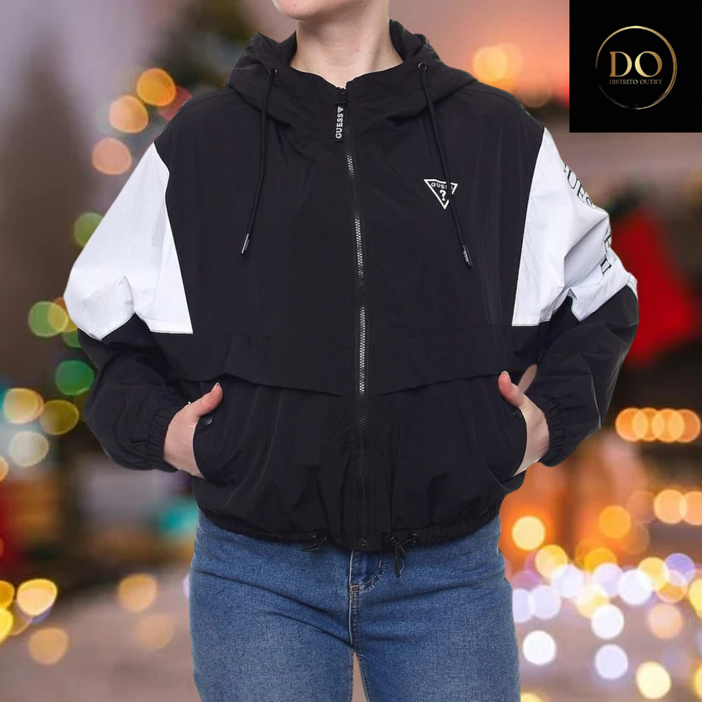 Chamarra Guess Los Angeles Rompe vientos C Negro con Blanco T XS