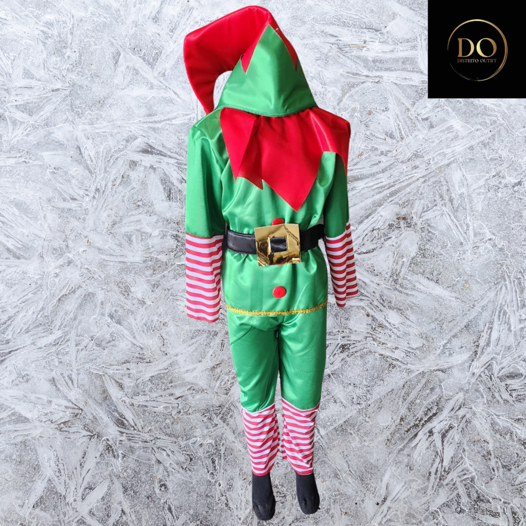 Disfraz de duende con rayas C Verde con rojo T Niño