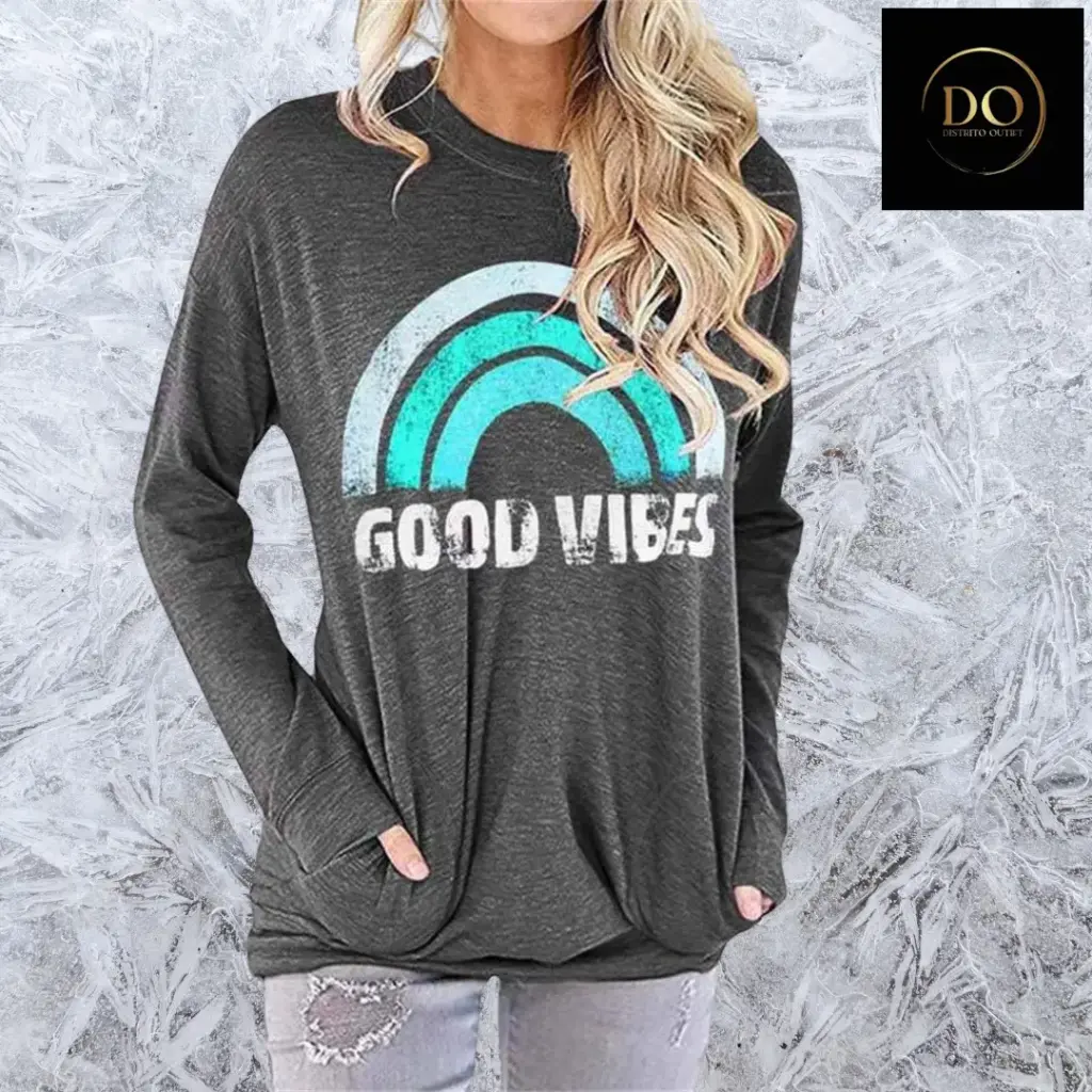 Playera manga larga Good Vibes C Gris T XL