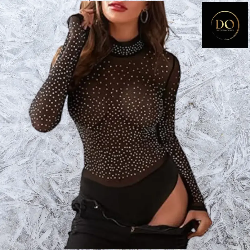 Panti blusa C Negro con piedritas plateadas T M