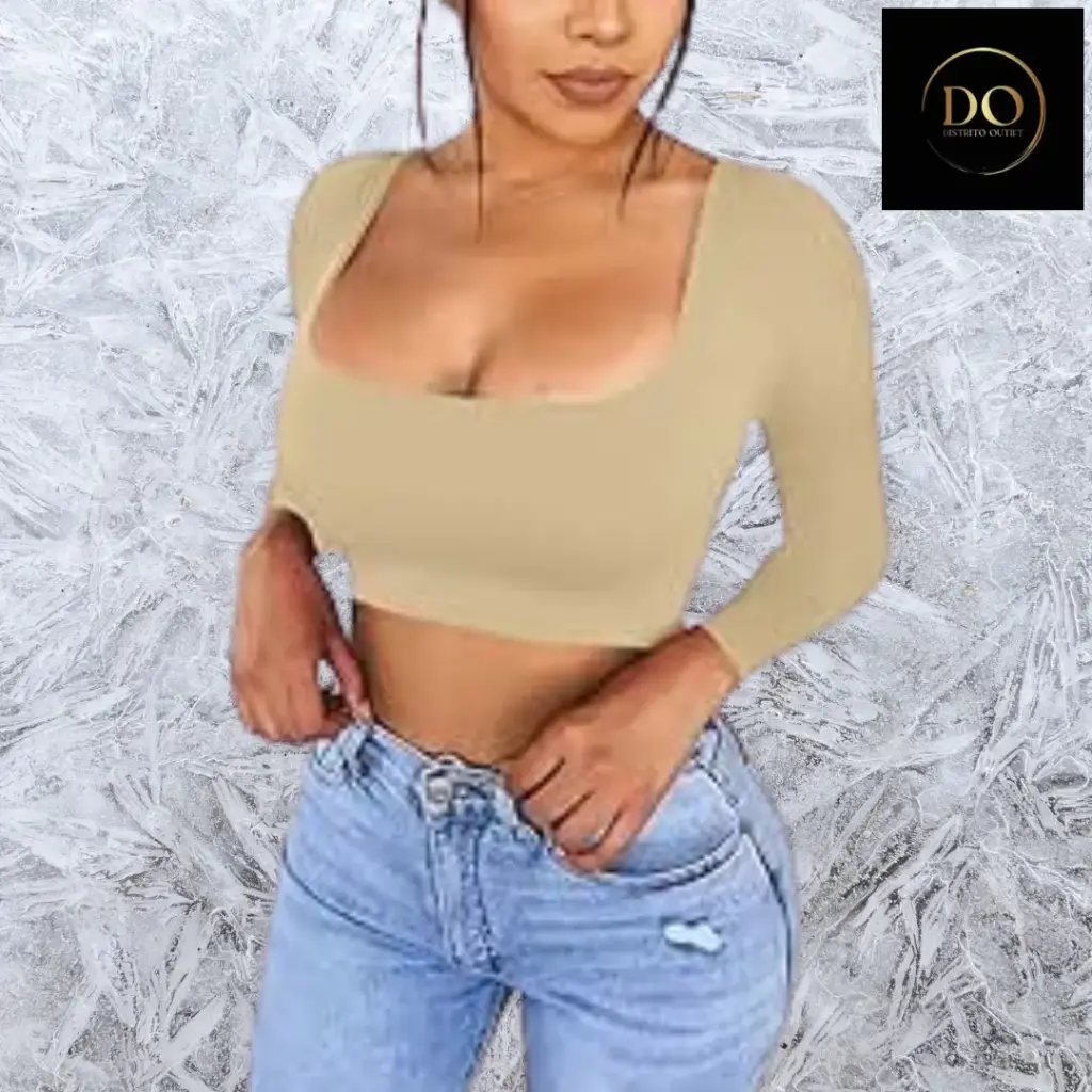 Crop top manga larga OQQ C Crema T S