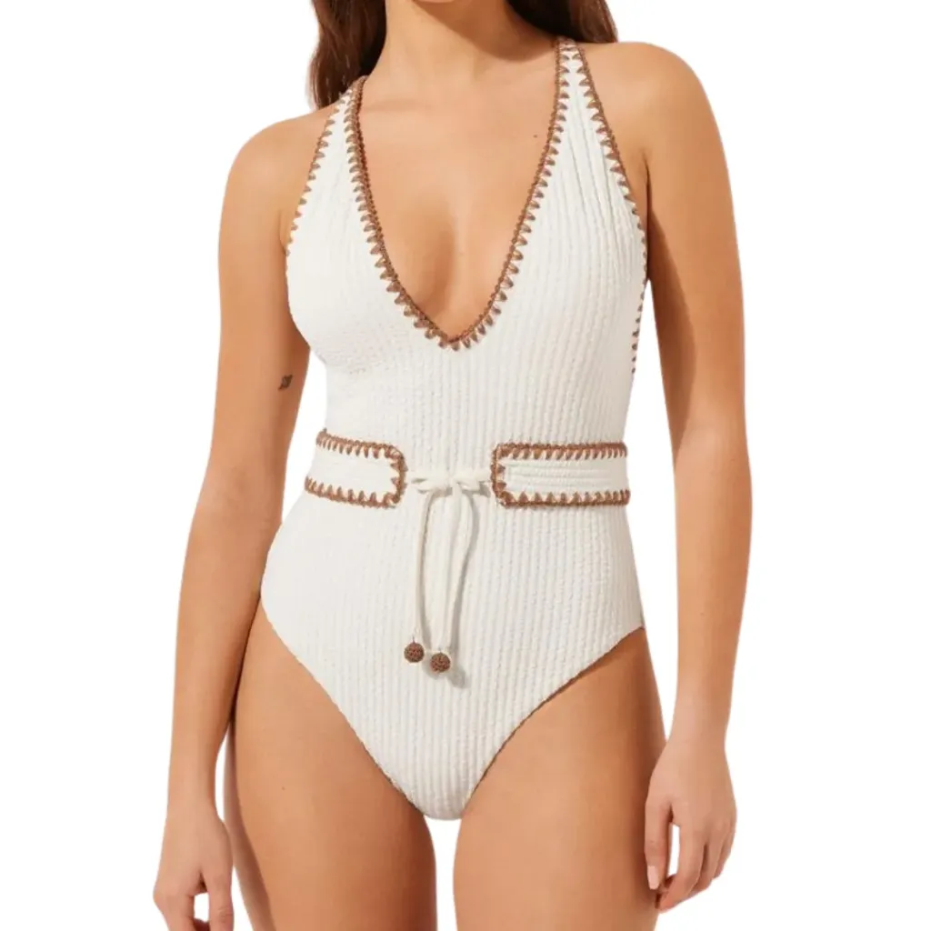 Traje de baño 1 pieza C Blanco  Franja colores T 1XL