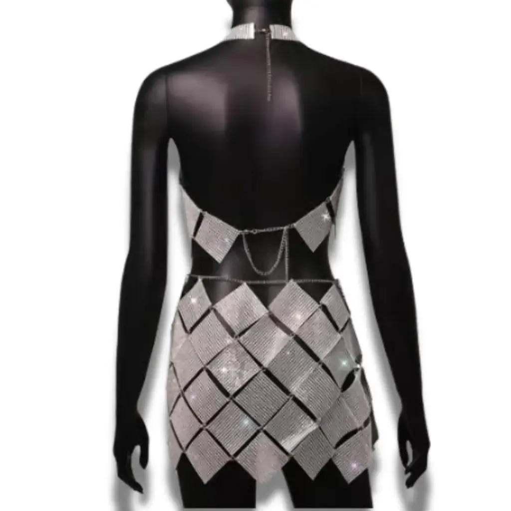 Vestido de Cuadros de piedritas Shein C Plata T L