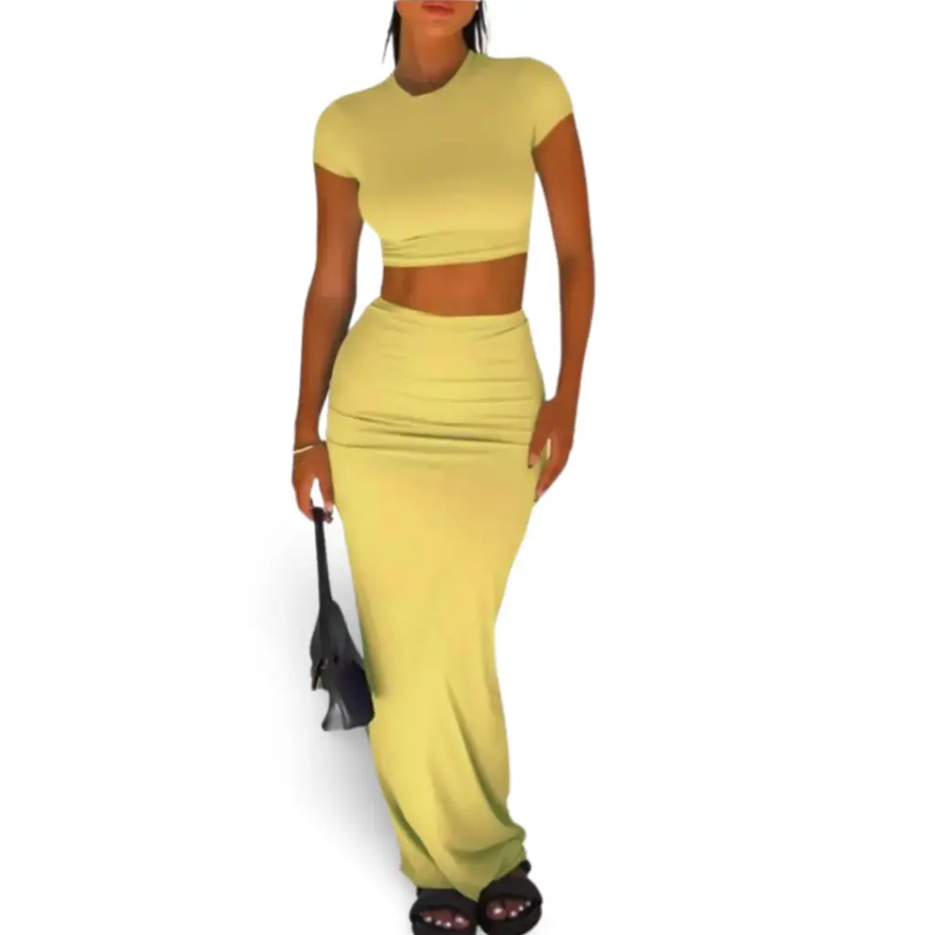 Conjunto Croptop y falda C Amarillo T XS