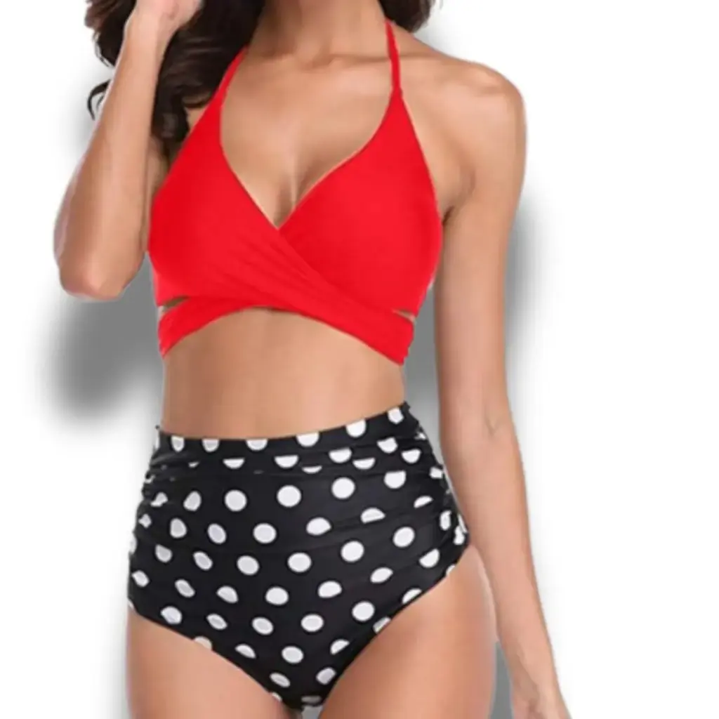 [115137] Traje de baño 2 Piezas C Rojo Negro bolitas T M