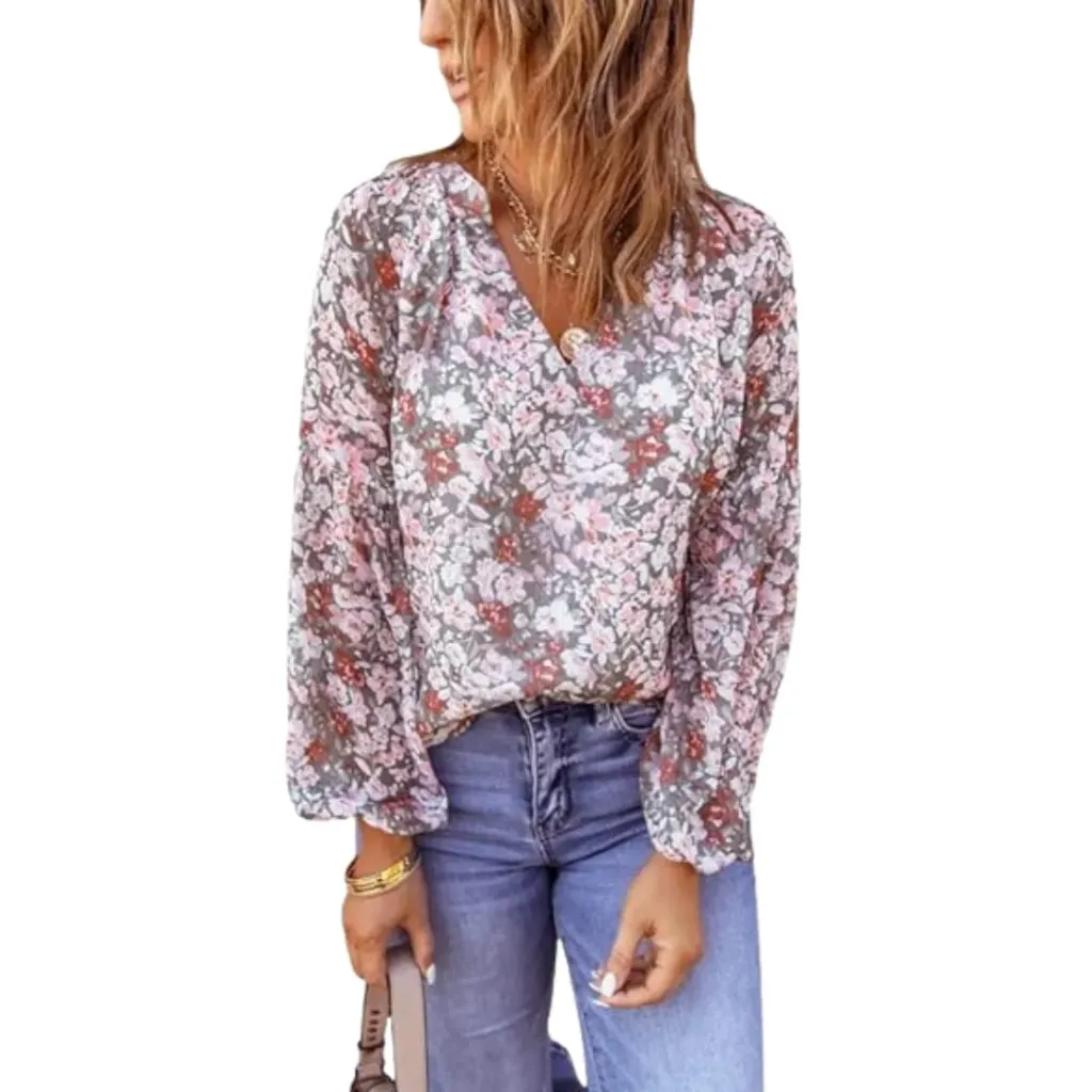 Blusa Shein C Gris Folral T 2XL