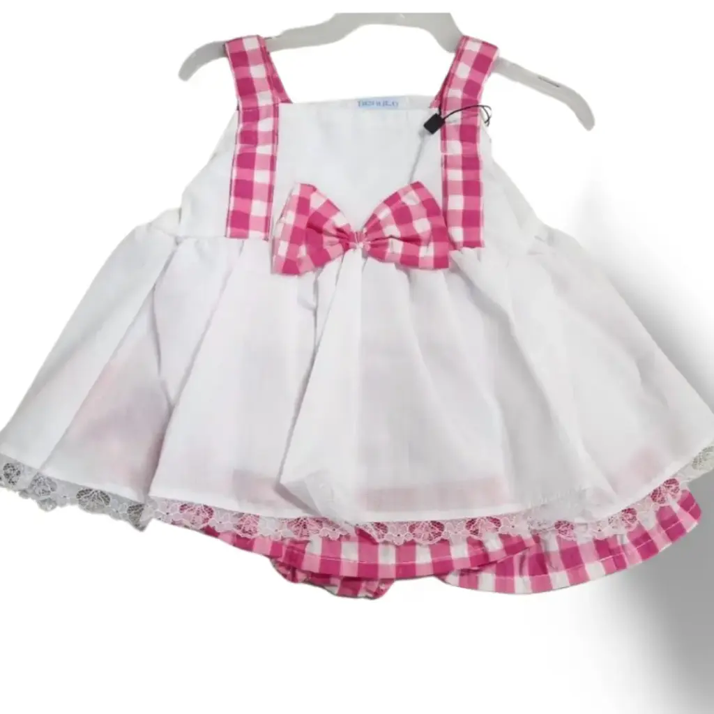 [107128] Vestido Nenuco C Blanco rosa moñito T 6 M