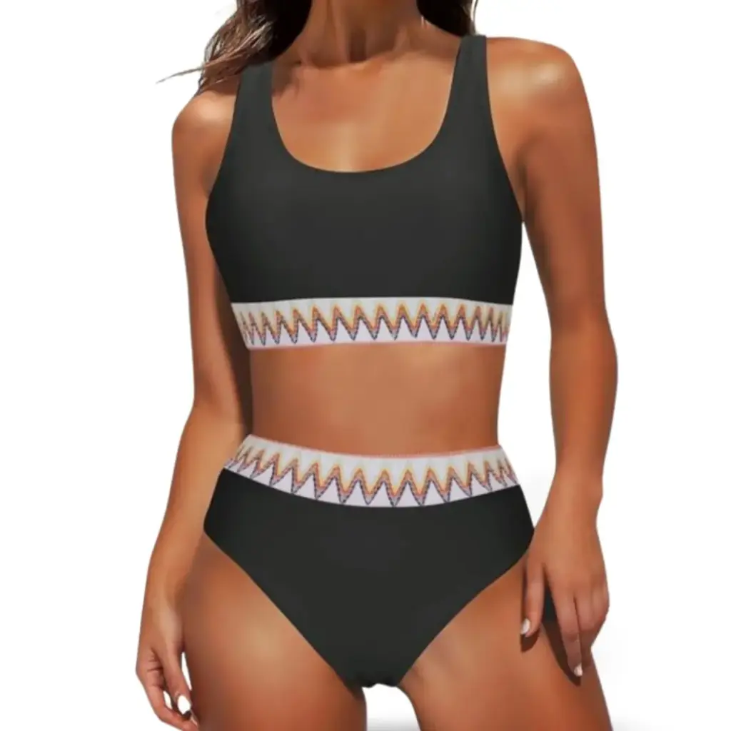 [115180] Traje de baño 2 piezas C Negro Franja colores T XL