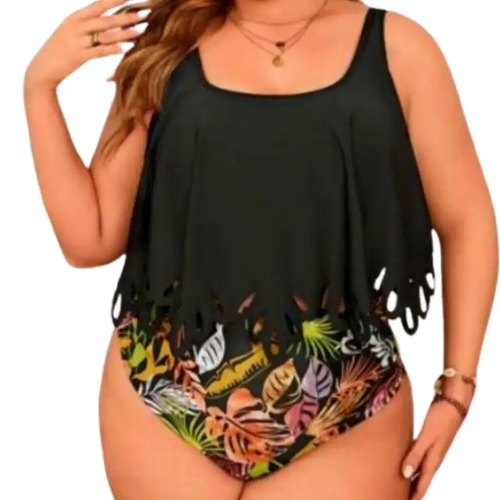 [115187] Traje de baño 2 piezas C Negro - hojas T XXL