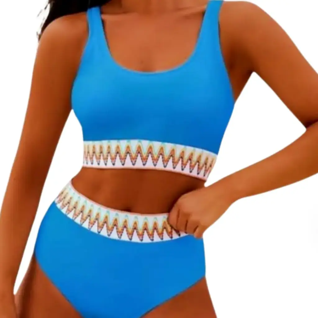 [115191] Traje de baño 2 piezas C Azul Franja de colores T L