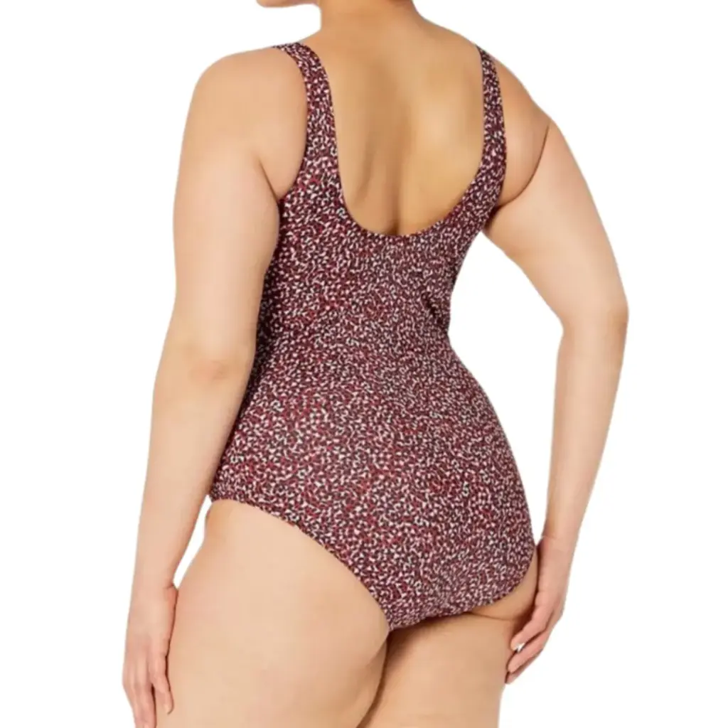 [115195] Traje de baño 1 pieza C Rojo manchitas negro-lila T XXL