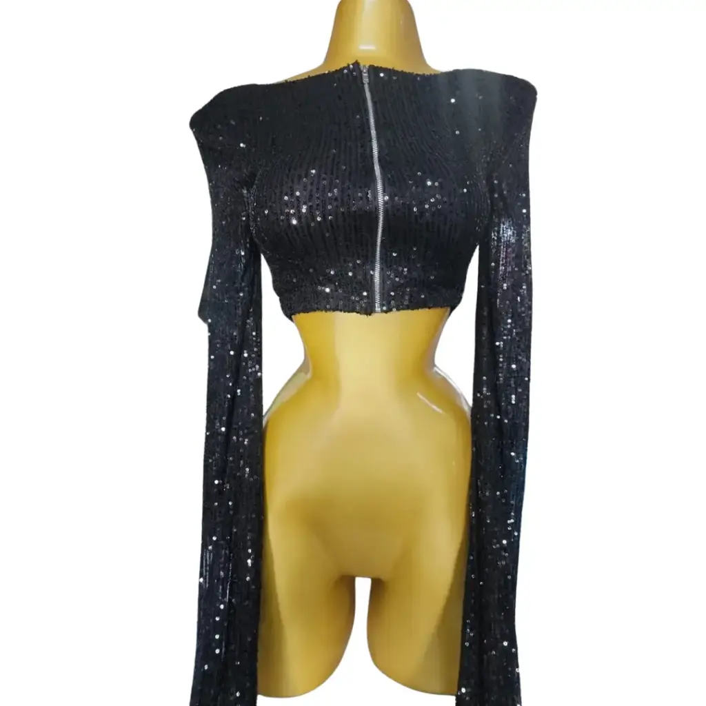 Crop top manga larga Fasion Nova C Negro lentejuelas T M