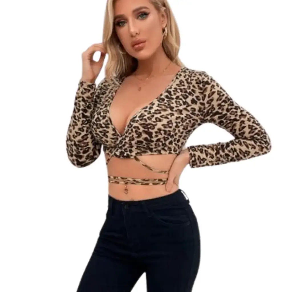 conjunto Crop Top y calzon Fashion Nova C  Leopardo T M