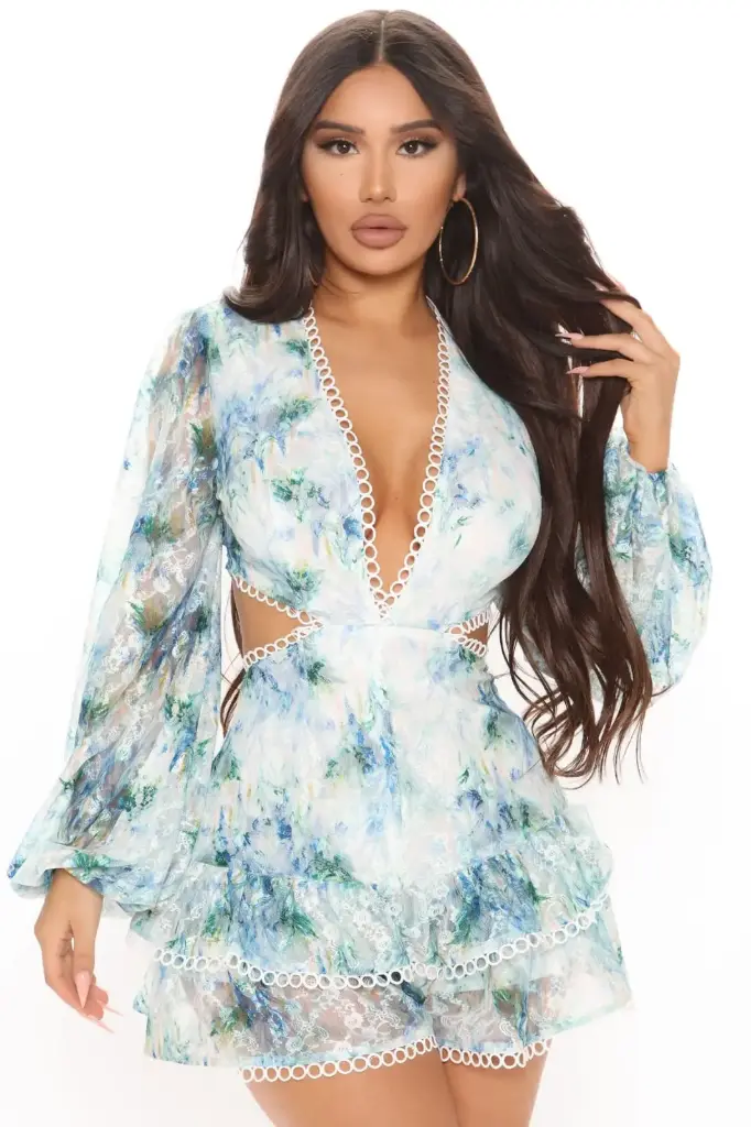 Vestido Fashion Nova  C  azul Floral T XL