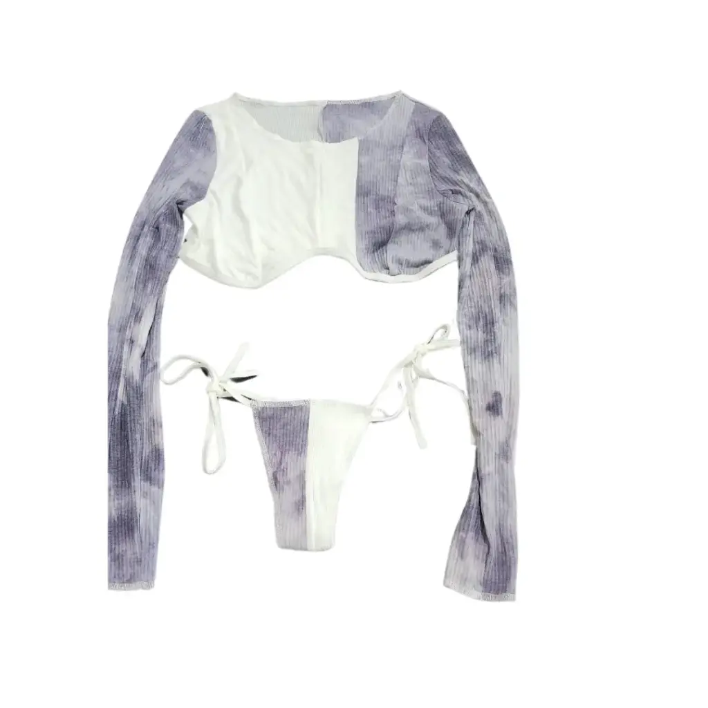 Crop Top con tanga  Fashion Nova C Gris - Blanco T L