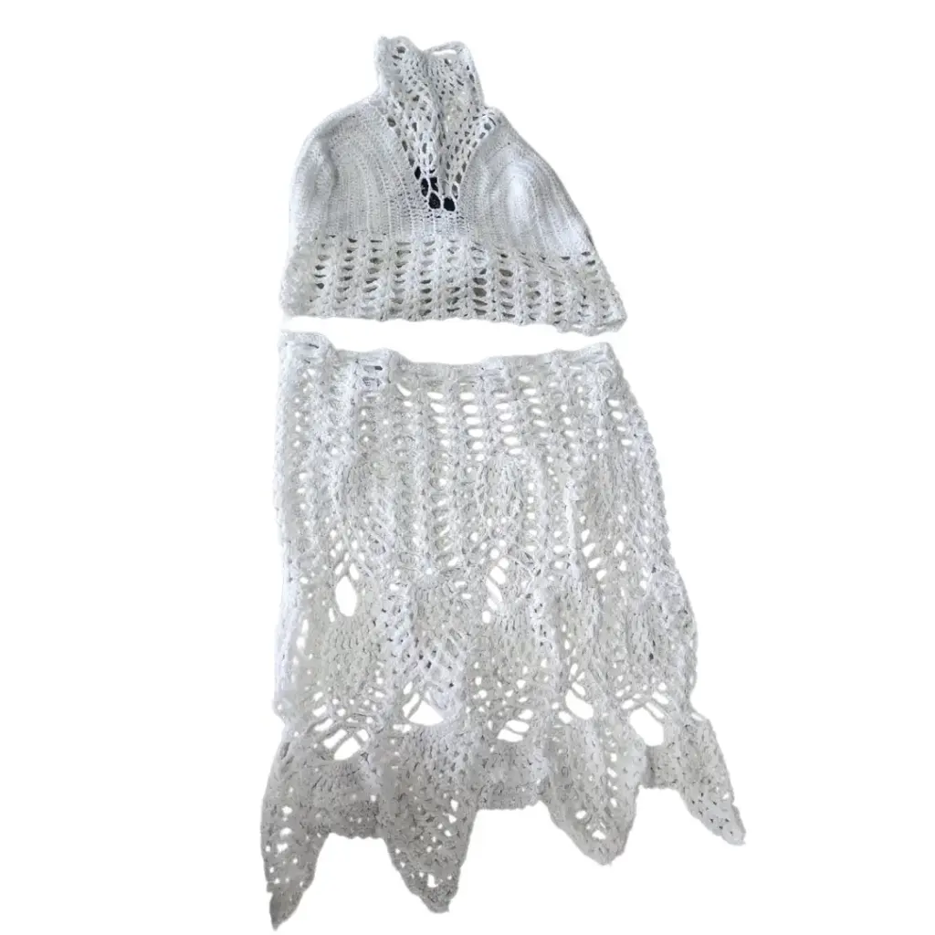 Conjunto Crop top - Falda Tejida  Fashion Nova C Crema T S