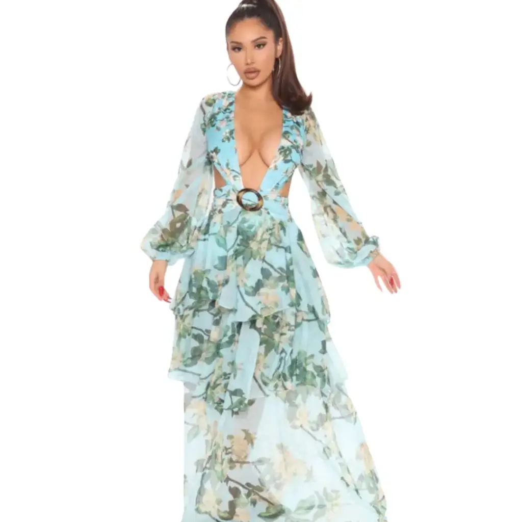 Vestido Fashion Nova C Azul Floral T XL