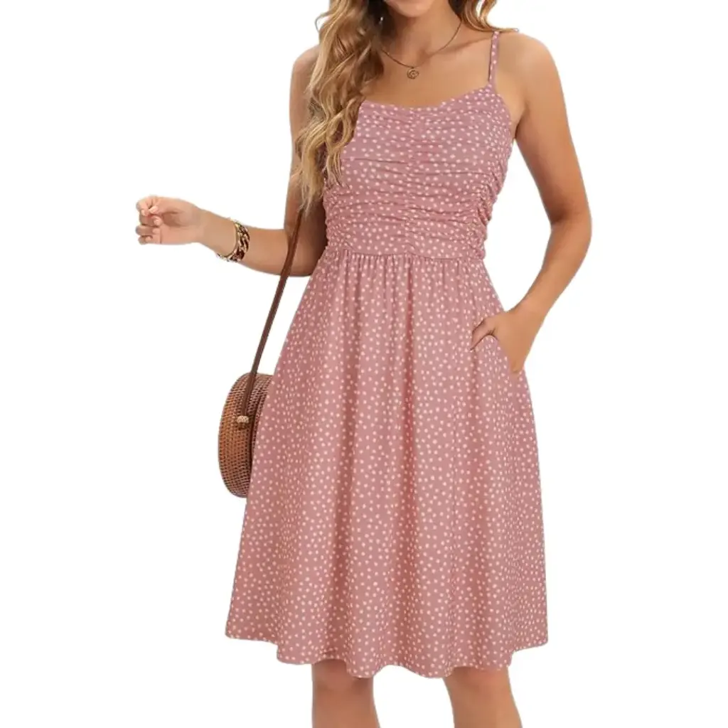 Vestido C Rosa puntos blancos T S