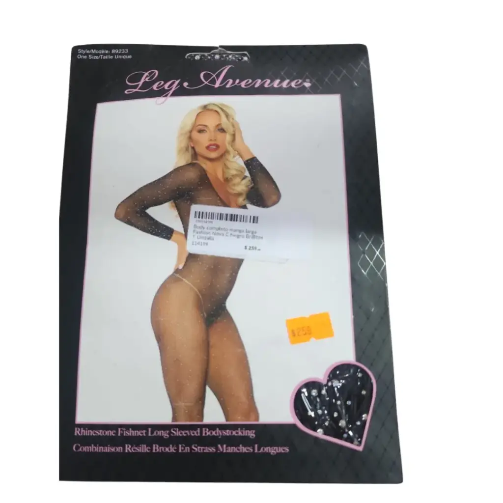 [114199] Body completo manga larga Fashion Nova C Negro Brillitos T Unitalla