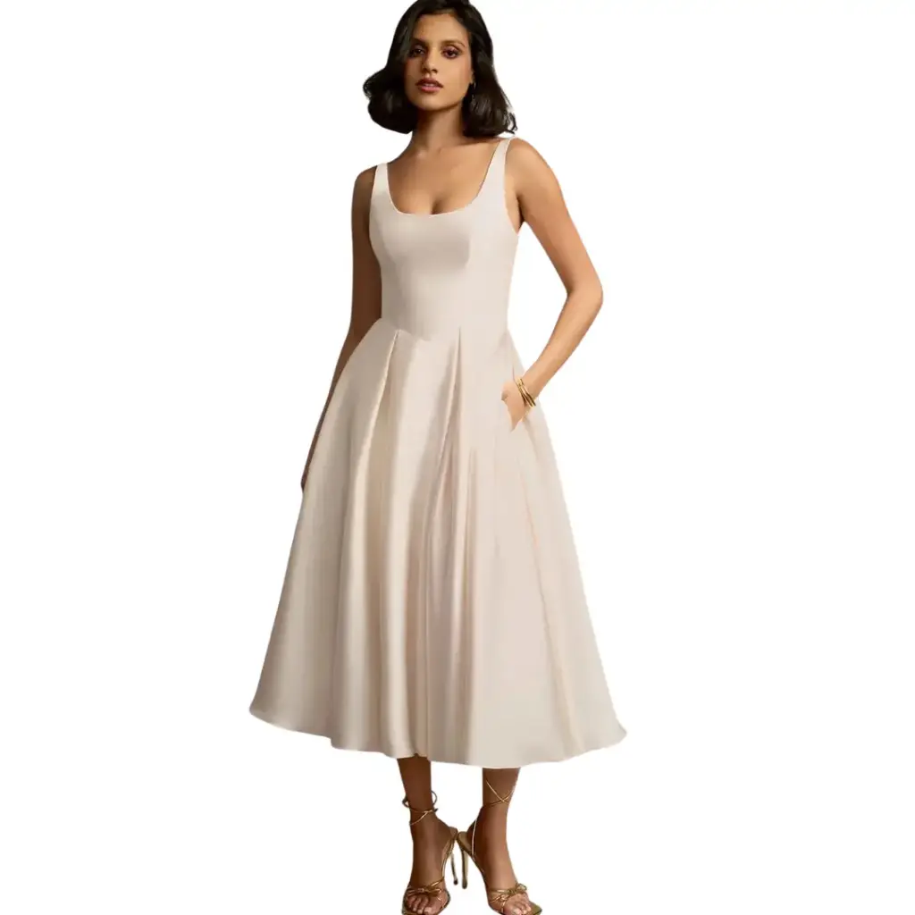 [953015] Vestido Azazie C Beige T 4