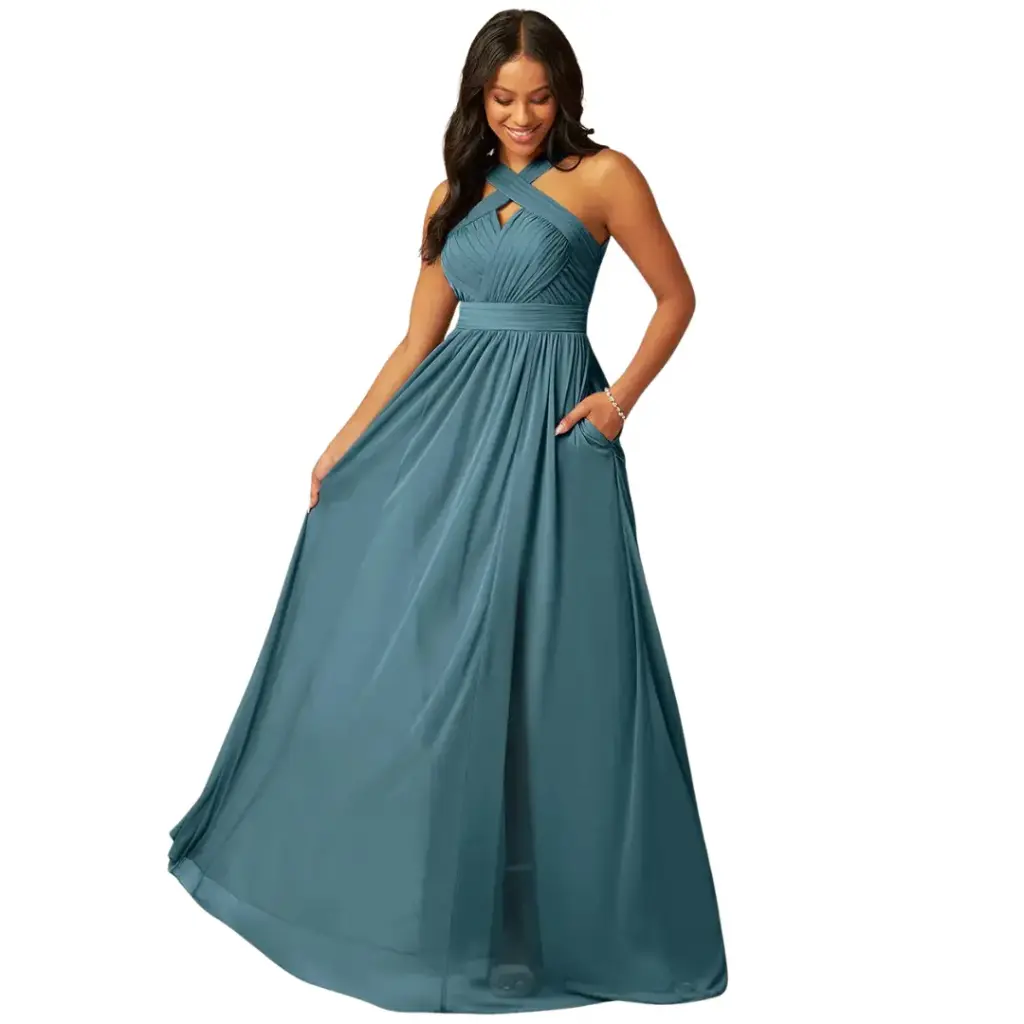 [253208] Vestido Azazie C Azul Cenizo T XS