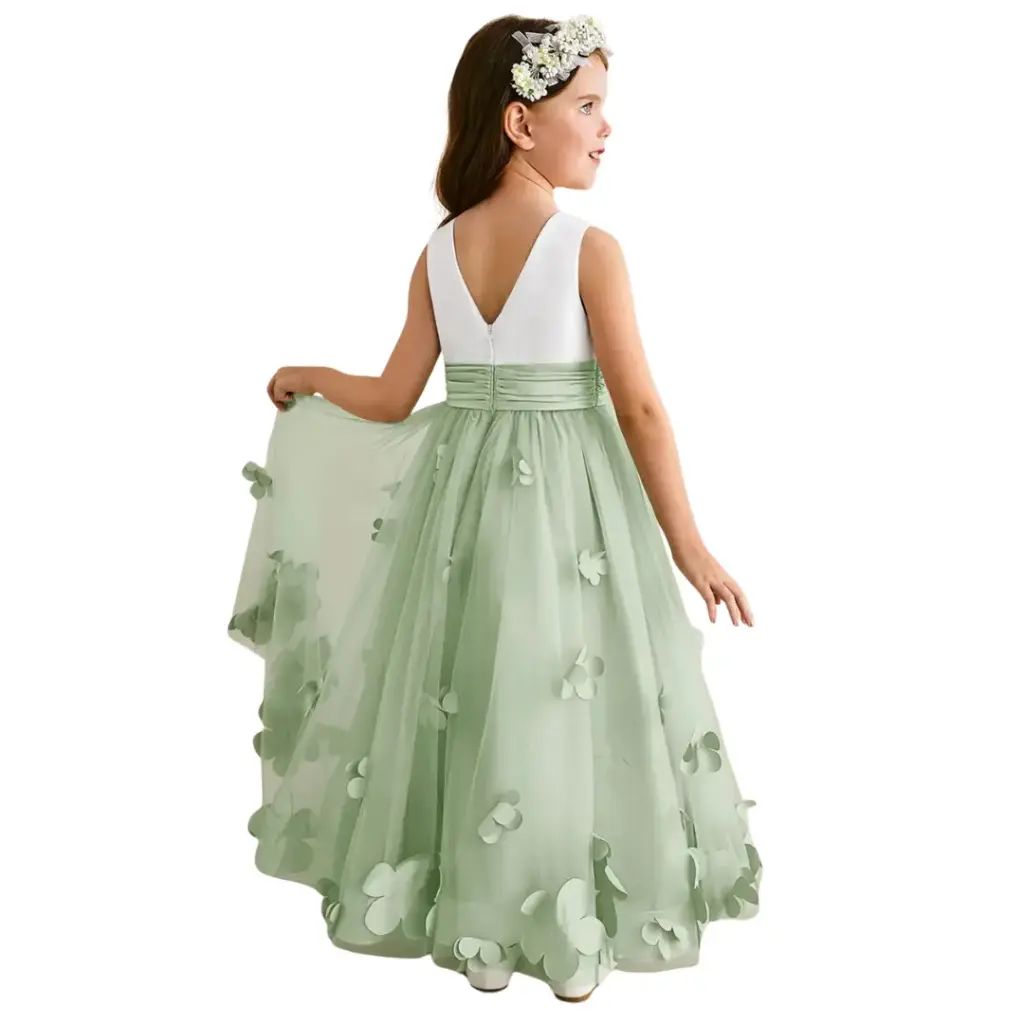 Vestido Azazie C Verde - Blanco T 12