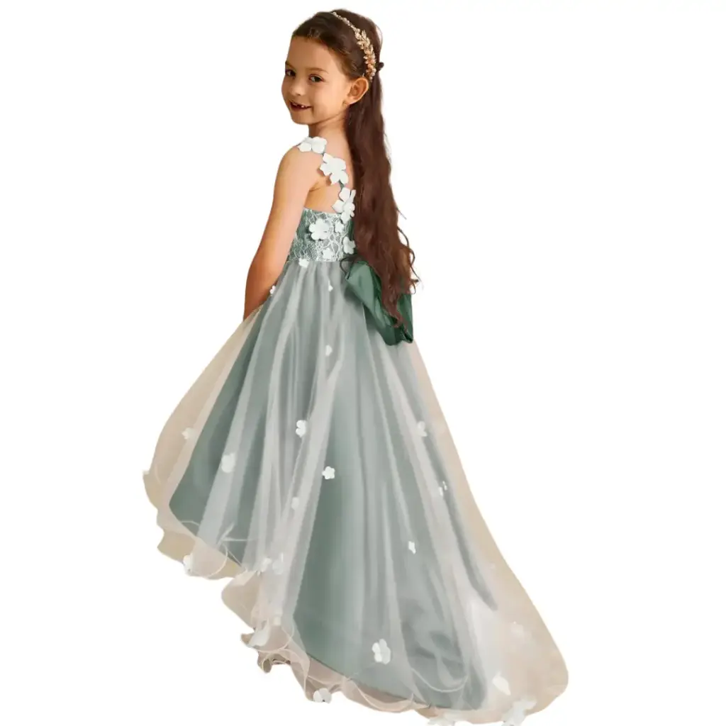 [090729] Vestido Azazie C Verde tul blanco T 5