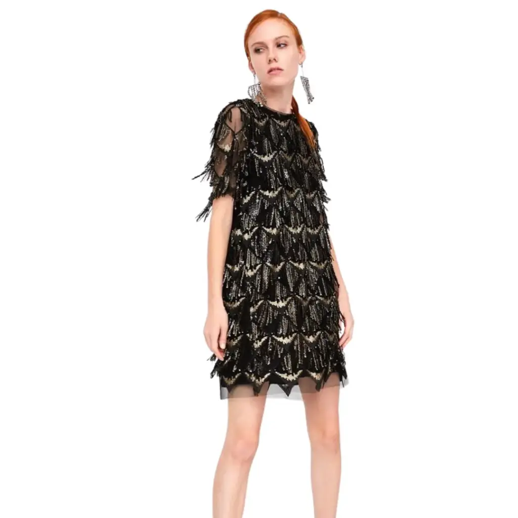 [956645] Vestido de lentejuelas VVMCURVE C Negro - Dorado T M