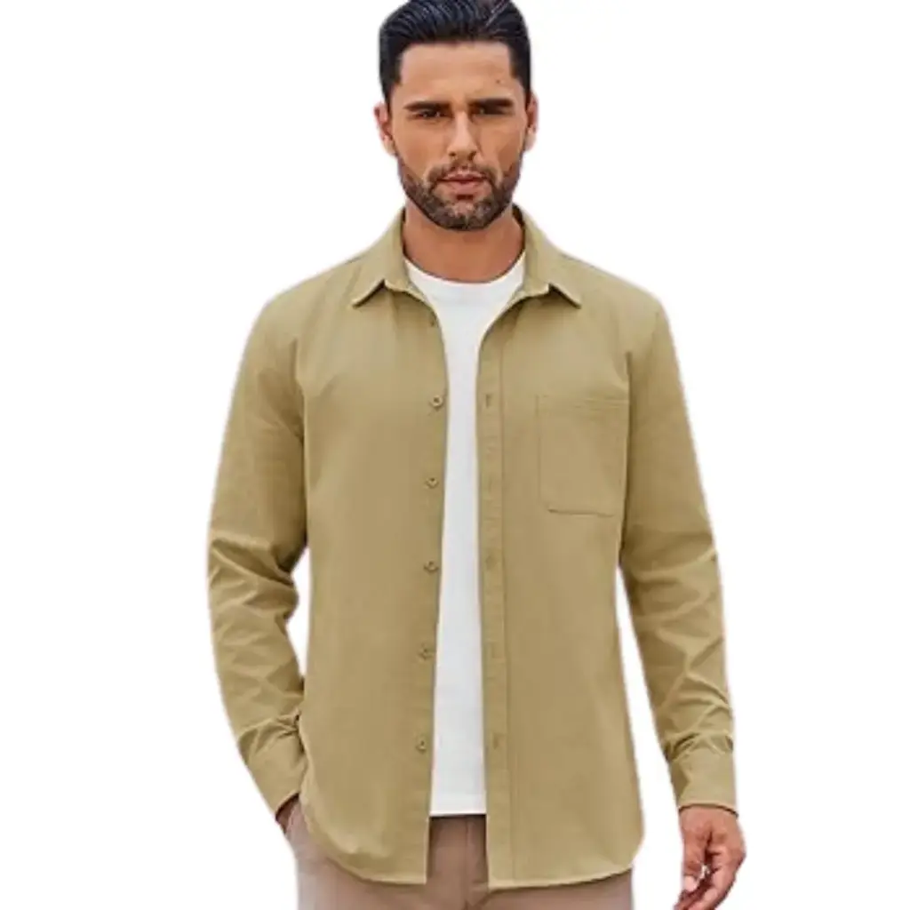 Camisa manga larga Coofandy C Khaki T XXL