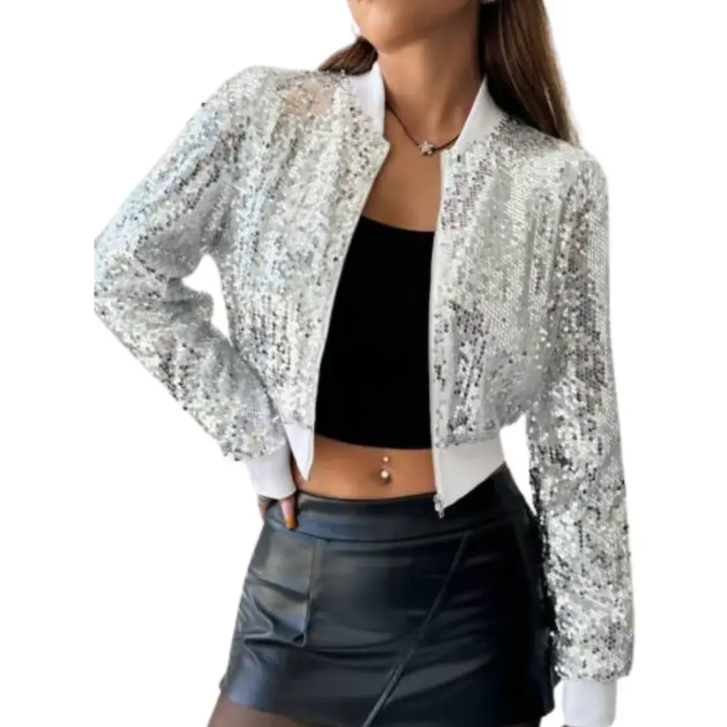 Chamarra Shein C Plata lentejuelas T L