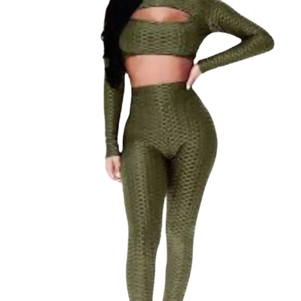 Conjunto Crop top y licra Special One C Verde militar T S, M, L, XL