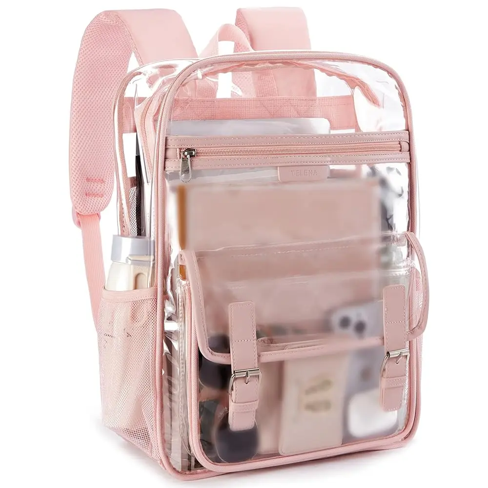 Mochila tranparente bordes rosa