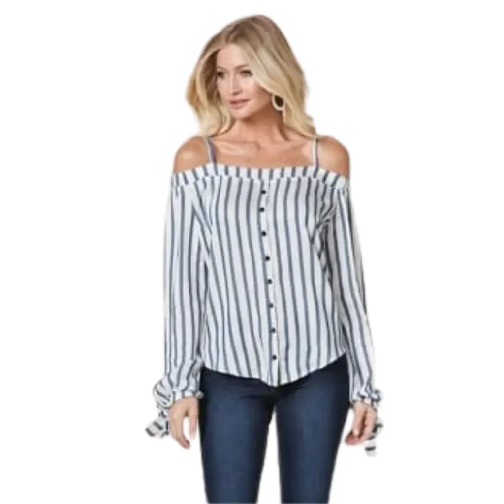 Blusa Miss LILI  C Blanco Rayas Negros T XL