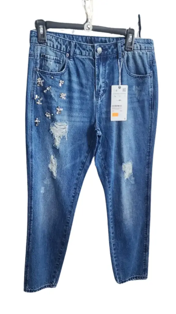 Pantalon de mezclilla Zara C Azul marino piedras T L