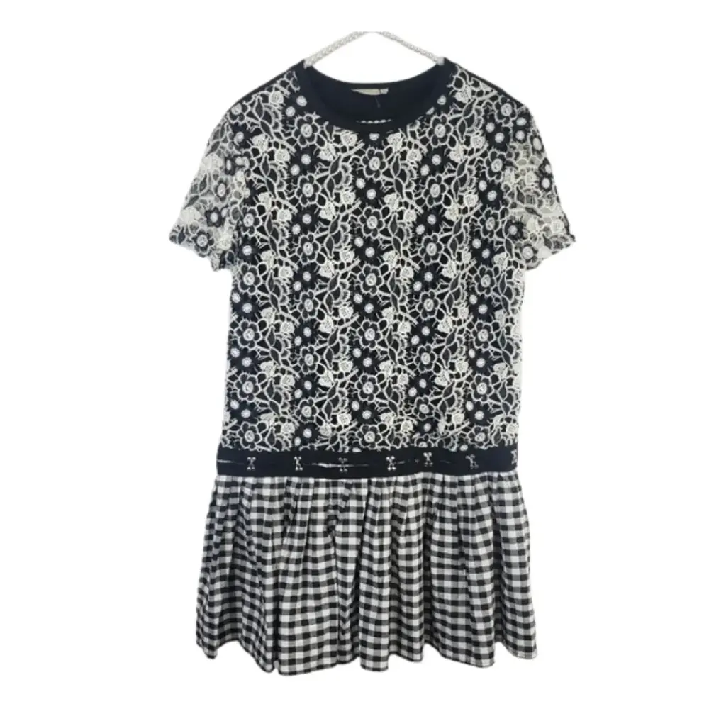 Vestido Zara C Blanco Negro Bordado T S