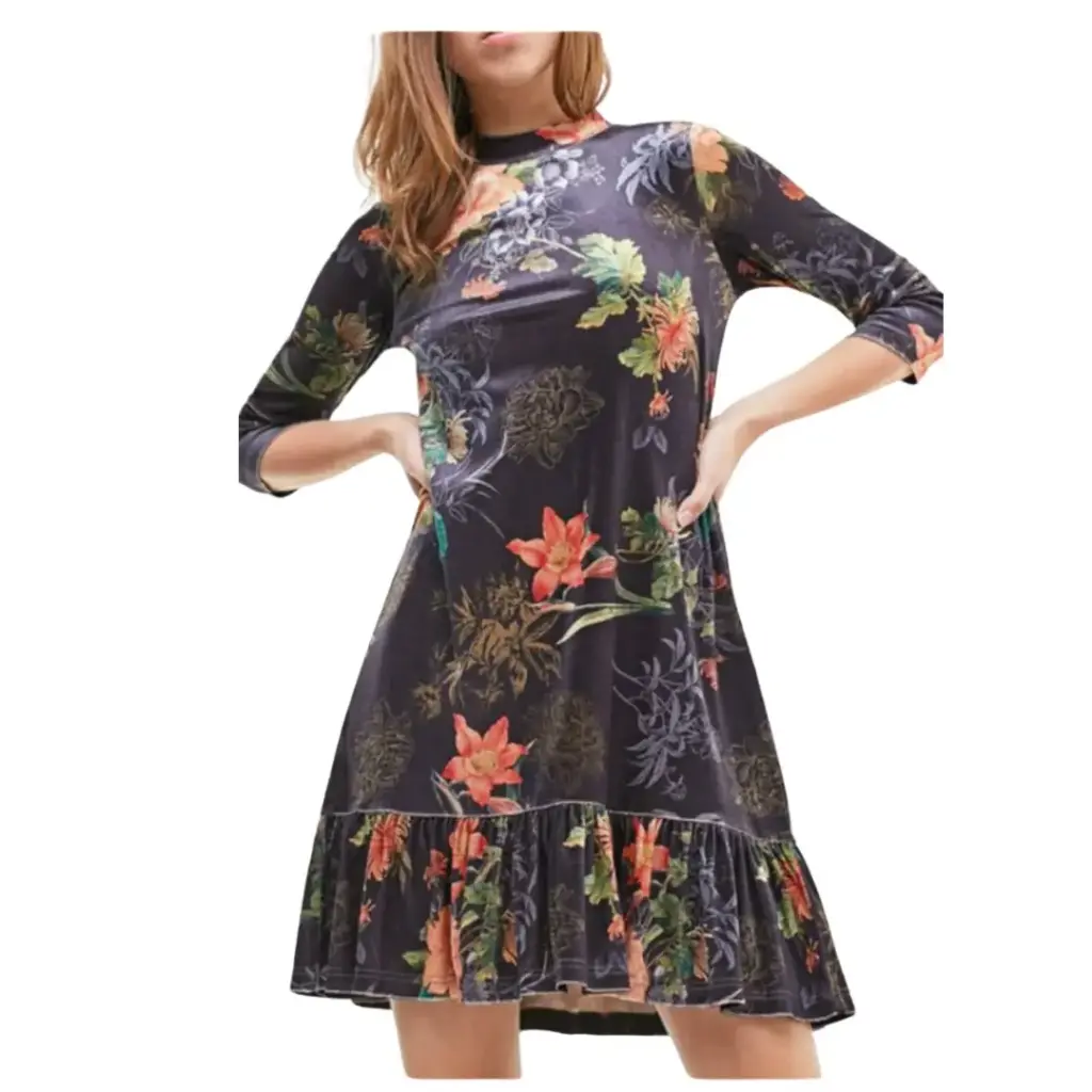 Vestido terciopelo Zara C Negro floral T S