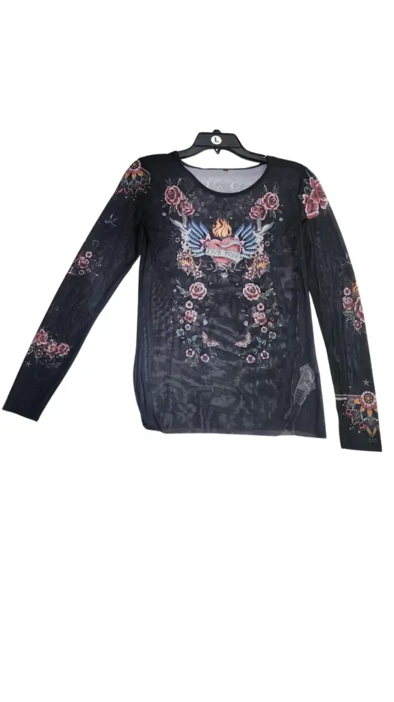Blusa Zara C Negro Con rosas T L