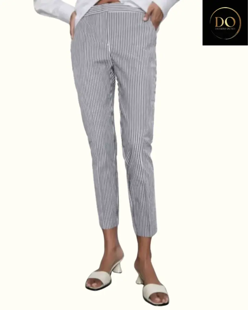 Pantalon Rallado Zara C Blanco T L