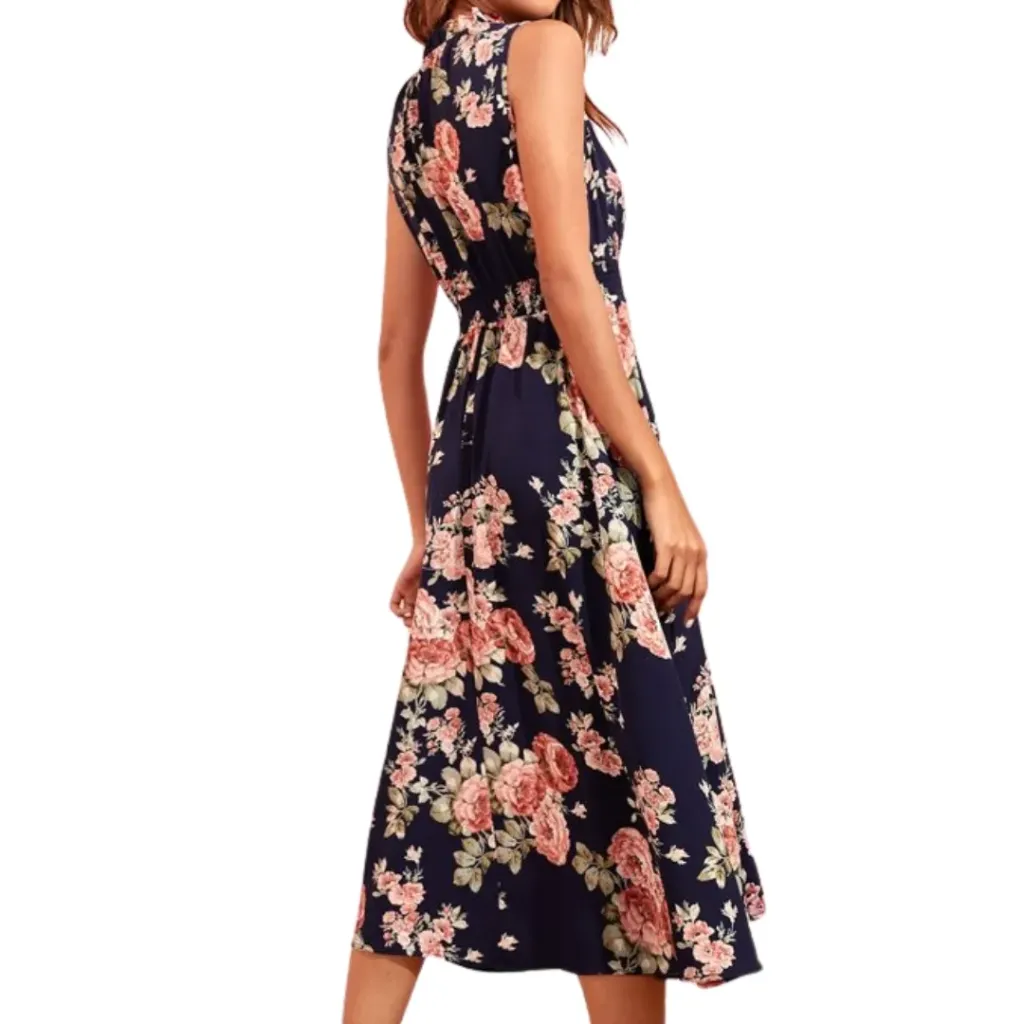 Vestido Floreado C Azul T L