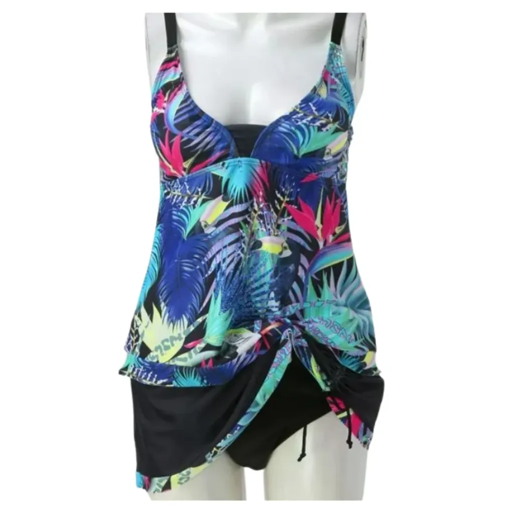 [114045] Traje de Baño Floreado 2 Pz C Negro T L